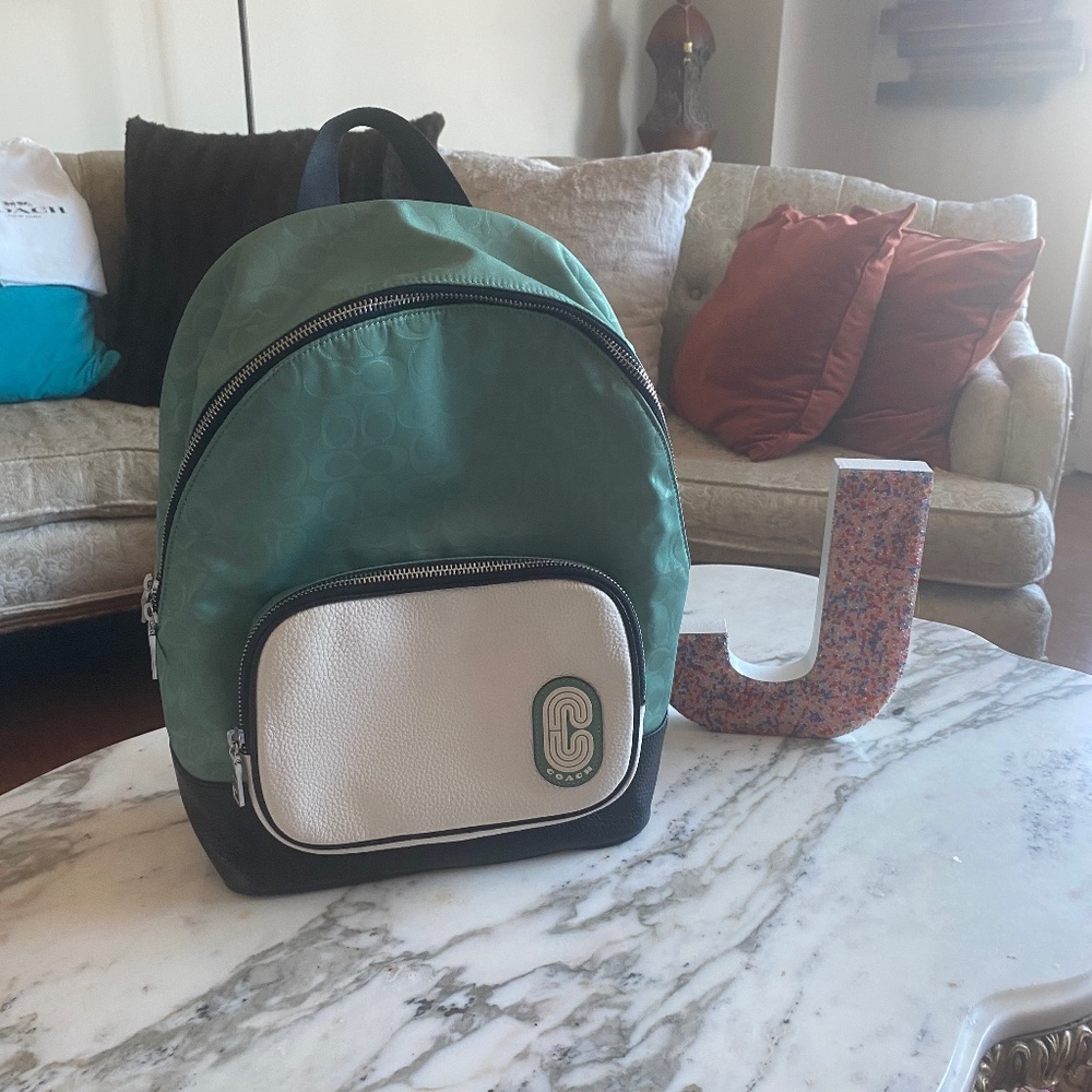 Coach Turquoise and Cream Backpack